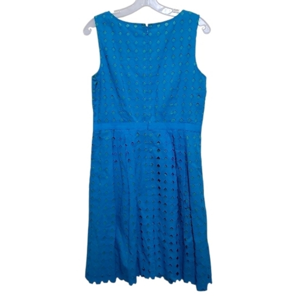Ann Taylor LOFT Teal Blue Green Diamond Eyelet Sleeveless Dress sz 8 - Picture 4 of 9